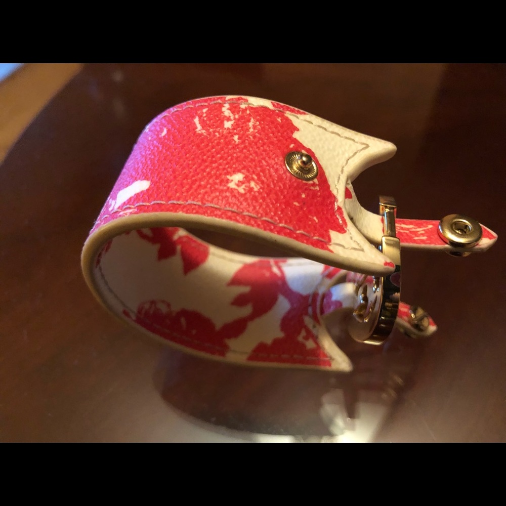 TORY BURCH Orang floral Reva Logo Leather Cuff Bracelet - Picture 13 of 13